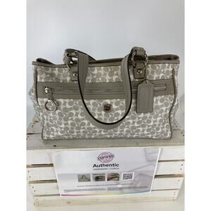 COACH F17179 GRAY WHITE COATED CANVAS SIGNATURE HANDBAG